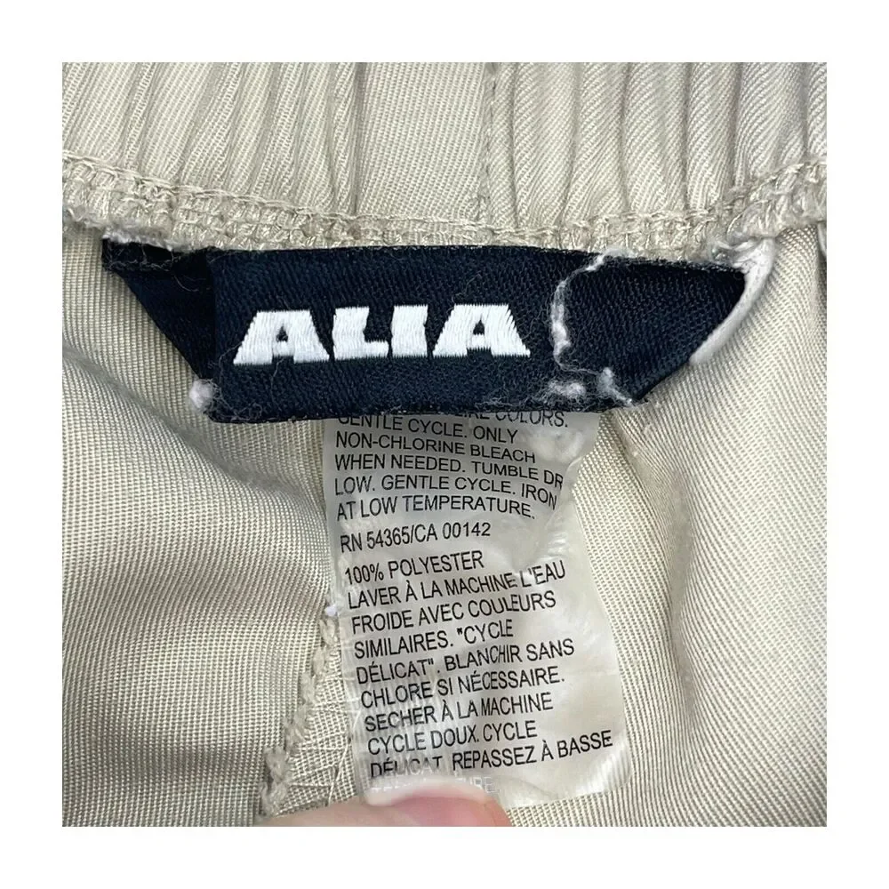 Alia Cropped Pants Women's 14 Beige Elastic Waist High-Rise Straight Leg Pull-On - Picture 2 of 7